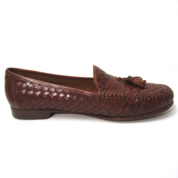 Allen Edmonds EUC Mens Size 12 M Made Italy Brown Leather Woven Tassel Loafers main image 13